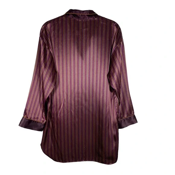Vintage Victorias Secret Gold Label Striped Pajama PJ Top Burgundy Gold Size P - Picture 2 of 9